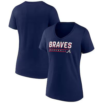 Atlanta Braves Fanatics Women's Team Logo Baseball V-Neck T-Shirt - Navy