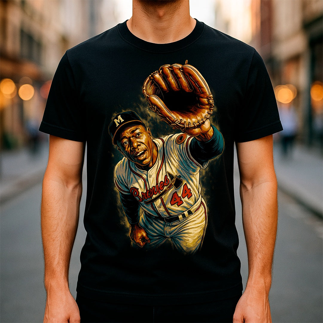 Halftone Lab - MLB Legends Atlanta Braves Hank Aaron 03 - Black Tee