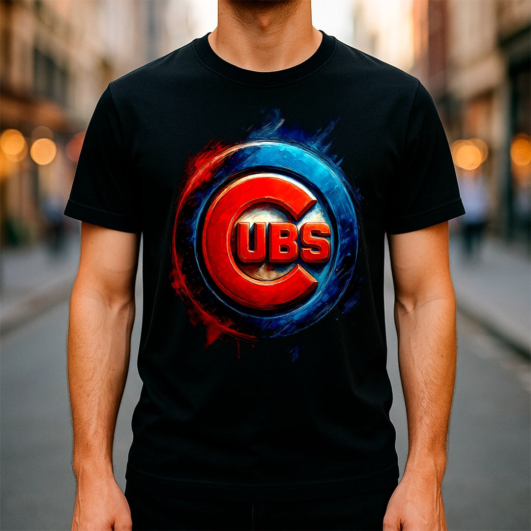 Halftone Lab - Chicago Cubs Logo 01 - Black Tee