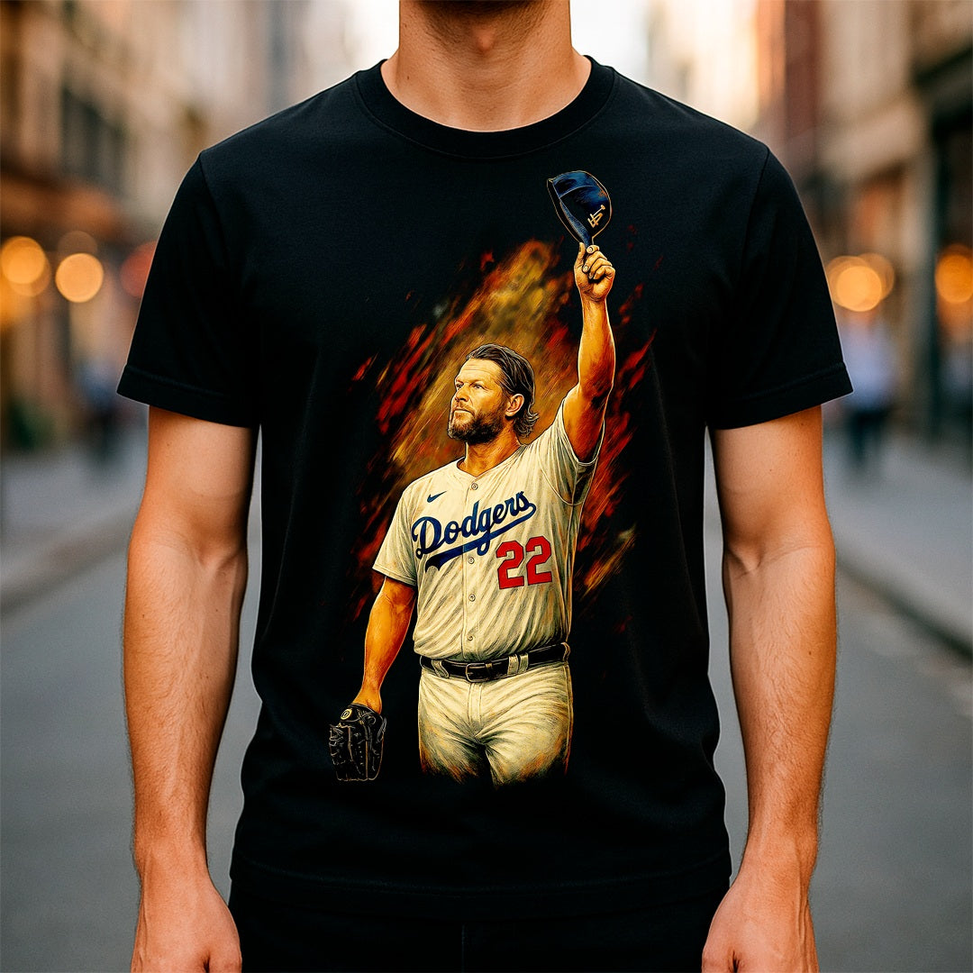 Halftone Lab - MLB Legends Los Angeles Dodgers Clayton Kershaw 01 - Black Tee