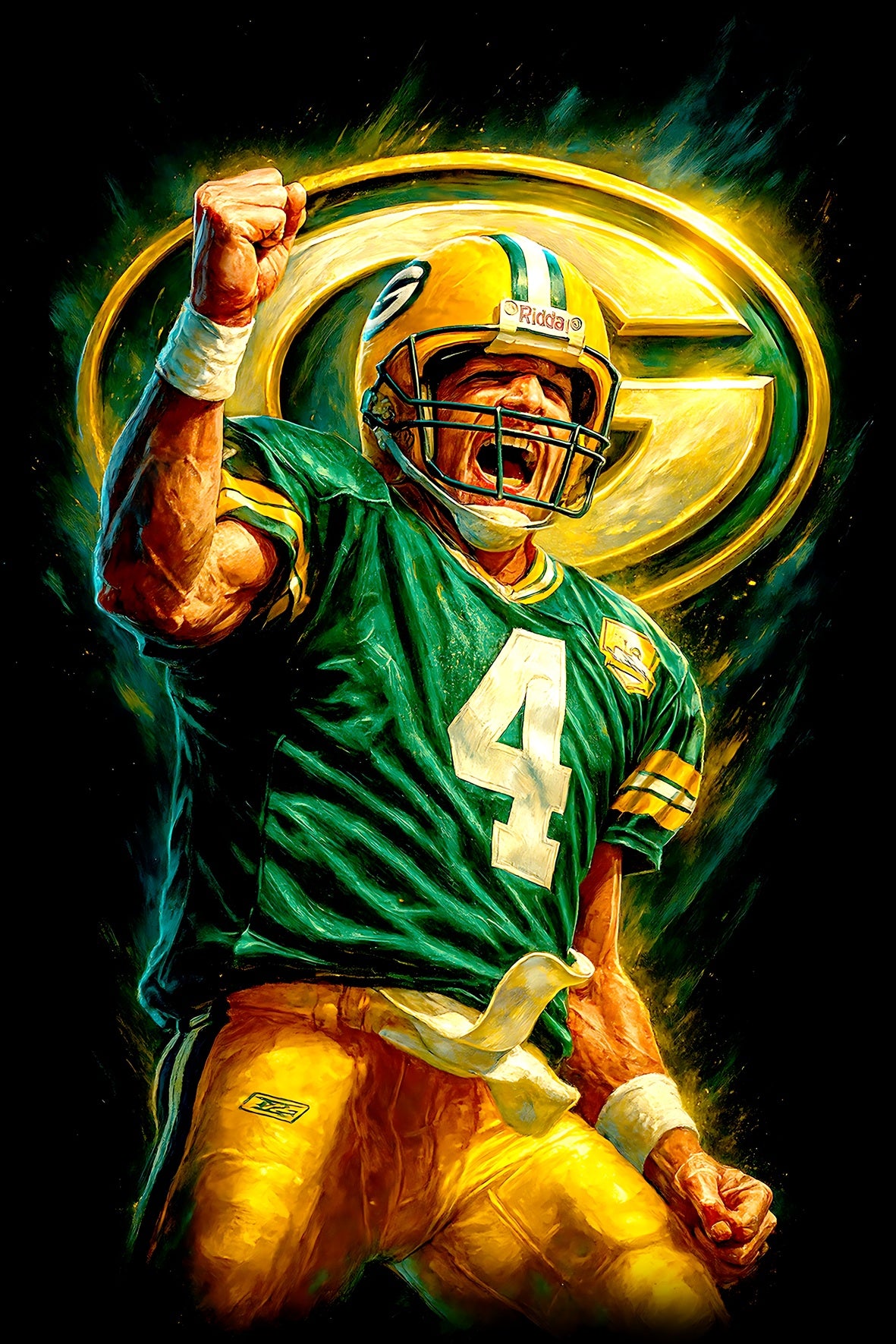 Halftone Lab - Green Bay Packers Brett Favre NFL035 - Black Tee