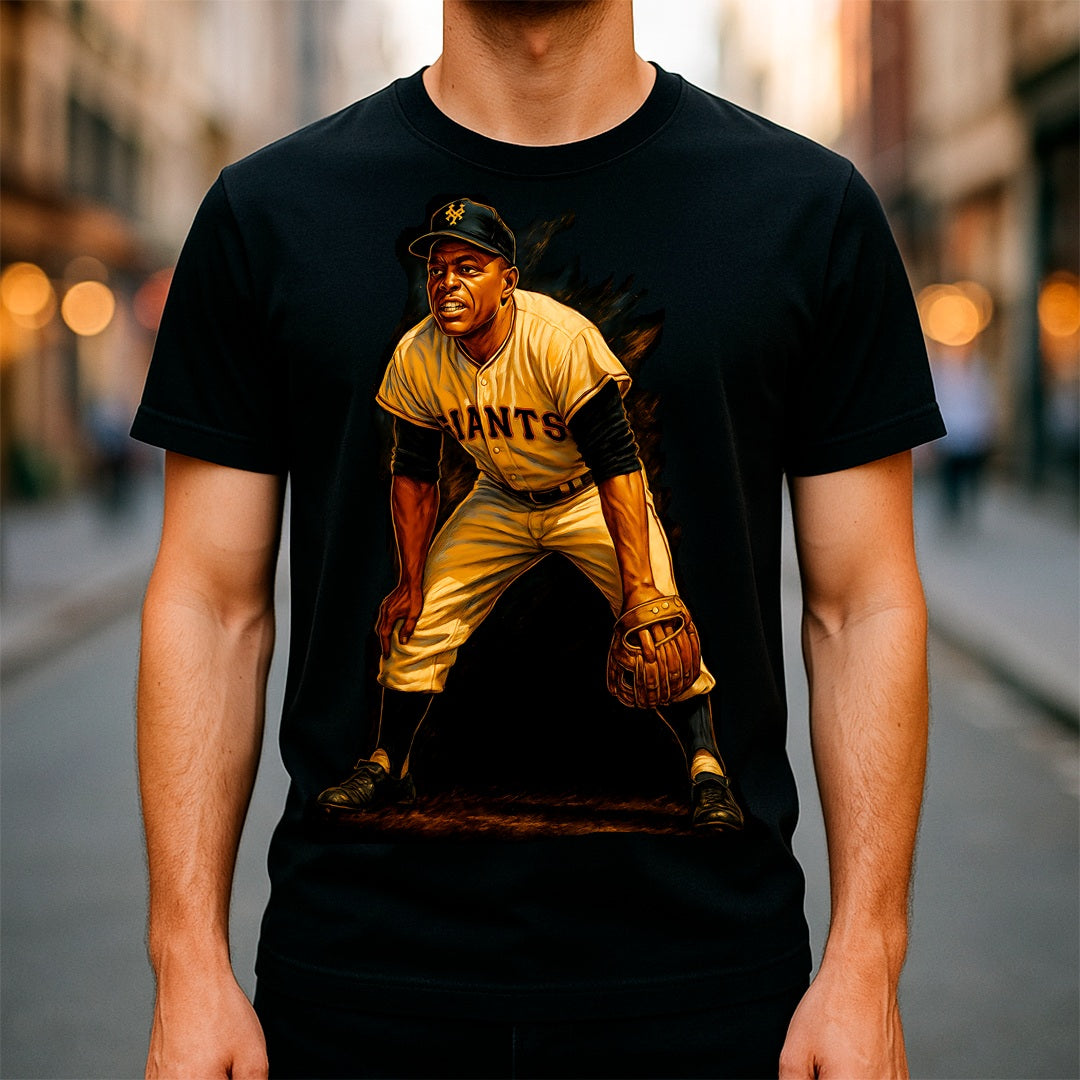 Halftone Lab - MLB Legends San Francisco Giants Willie Mays 01 - Black Tee