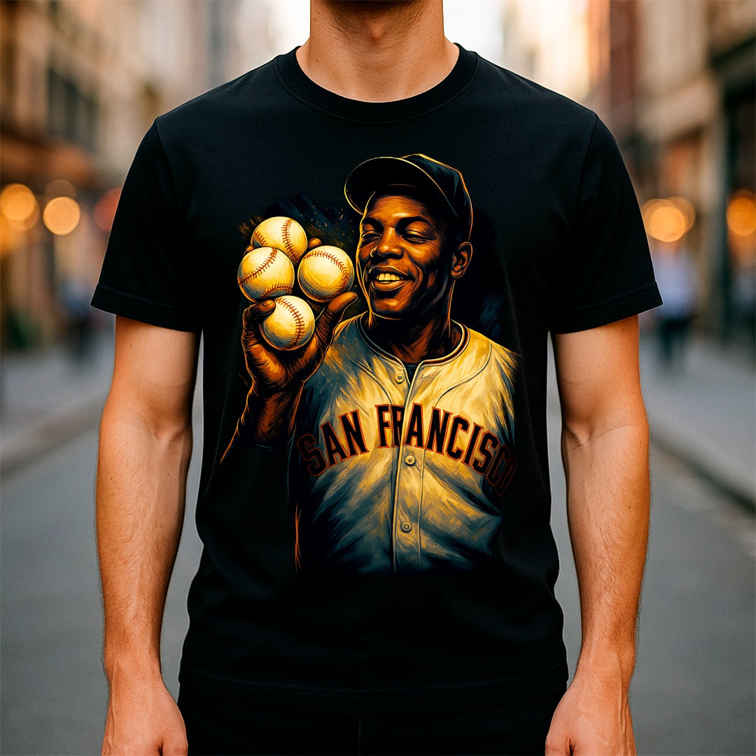 Halftone Lab - MLB Legends San Francisco Giants Willie Mays 04 - Black Tee