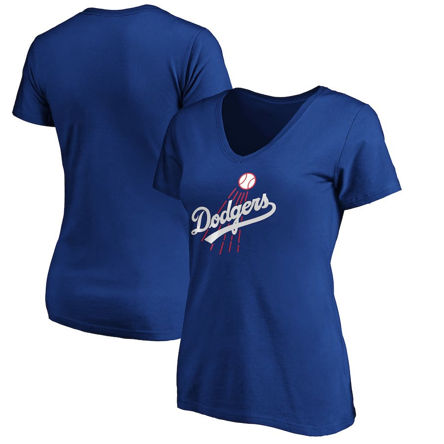 Los Angeles Dodgers Women's Cooperstown Collection Huntington Logo V-Neck T-Shirt - Royal