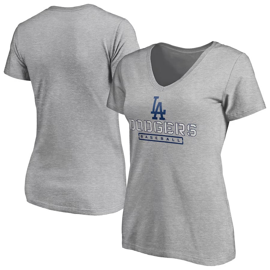 Los Angeles Dodgers Women's Evanston Stencil V-Neck T-Shirt - Gray