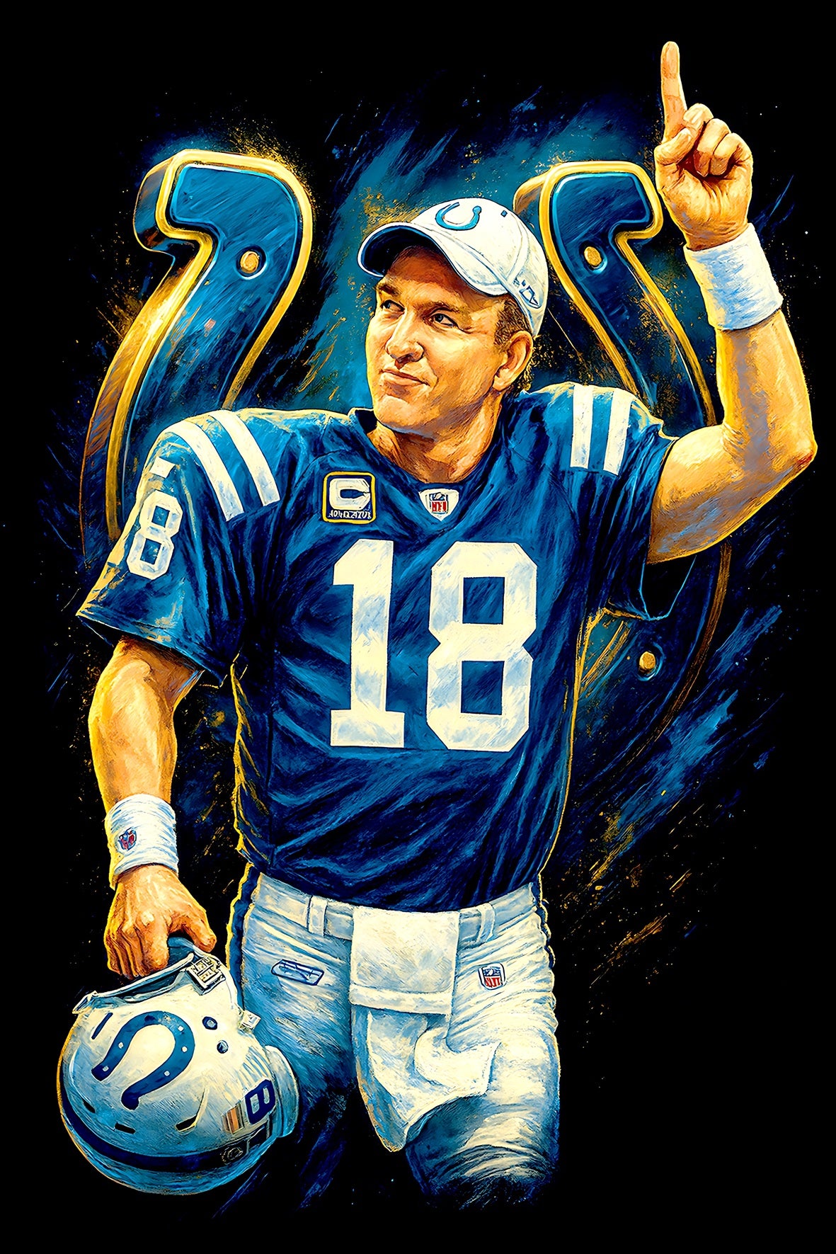 Halftone Lab - Indianapolis Colts Peyton Manning NFL018 - Black Tee