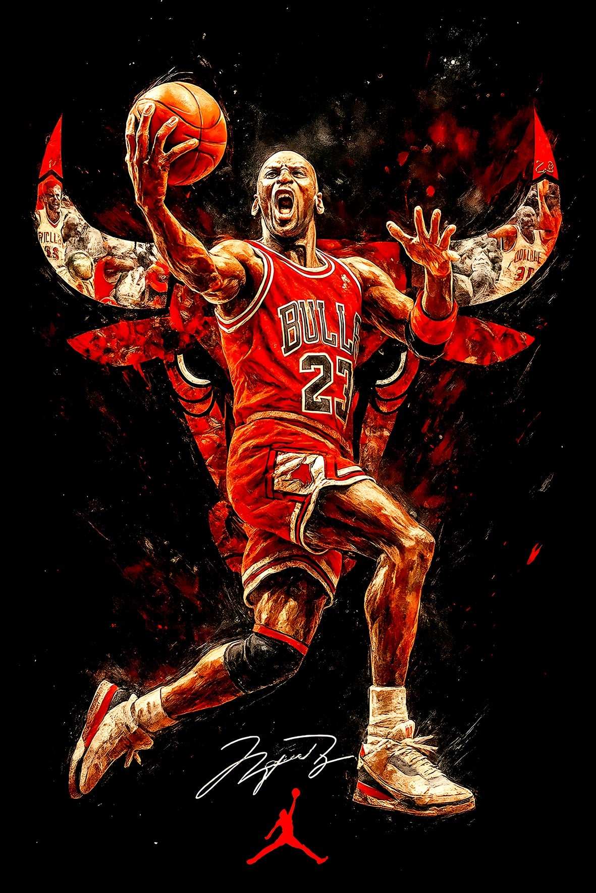 Halftone Lab - Chicago Bulls Michael Jordan NBA011 - Black Tee