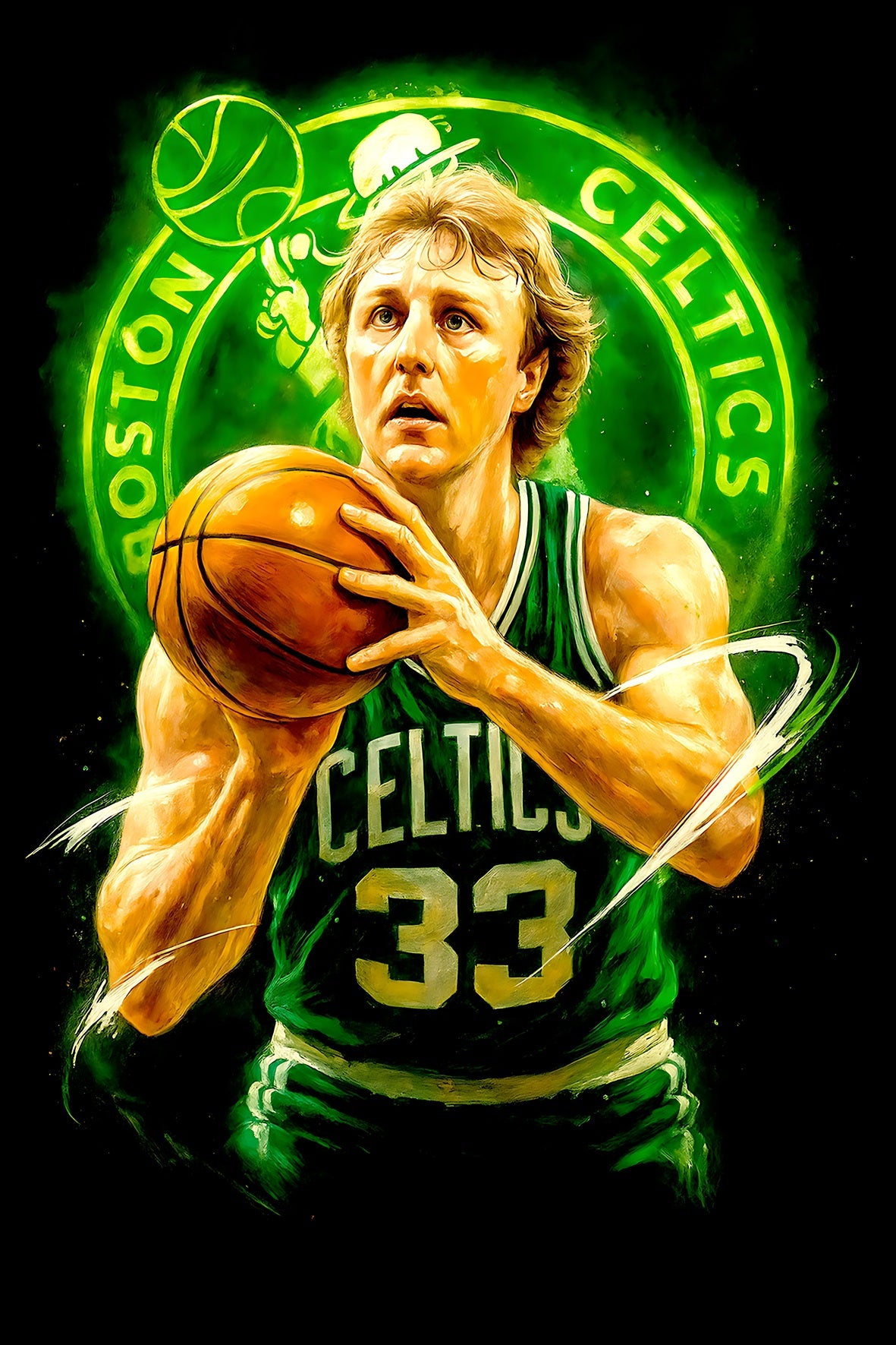 Halftone Lab - Boston Celtics Larry Bird NBA021 - Black Tee