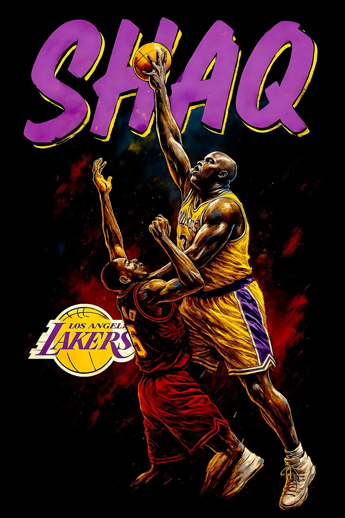 Halftone Lab - Los Angeles Lakers Shaquille O'Neal NBA027 - Black Tee