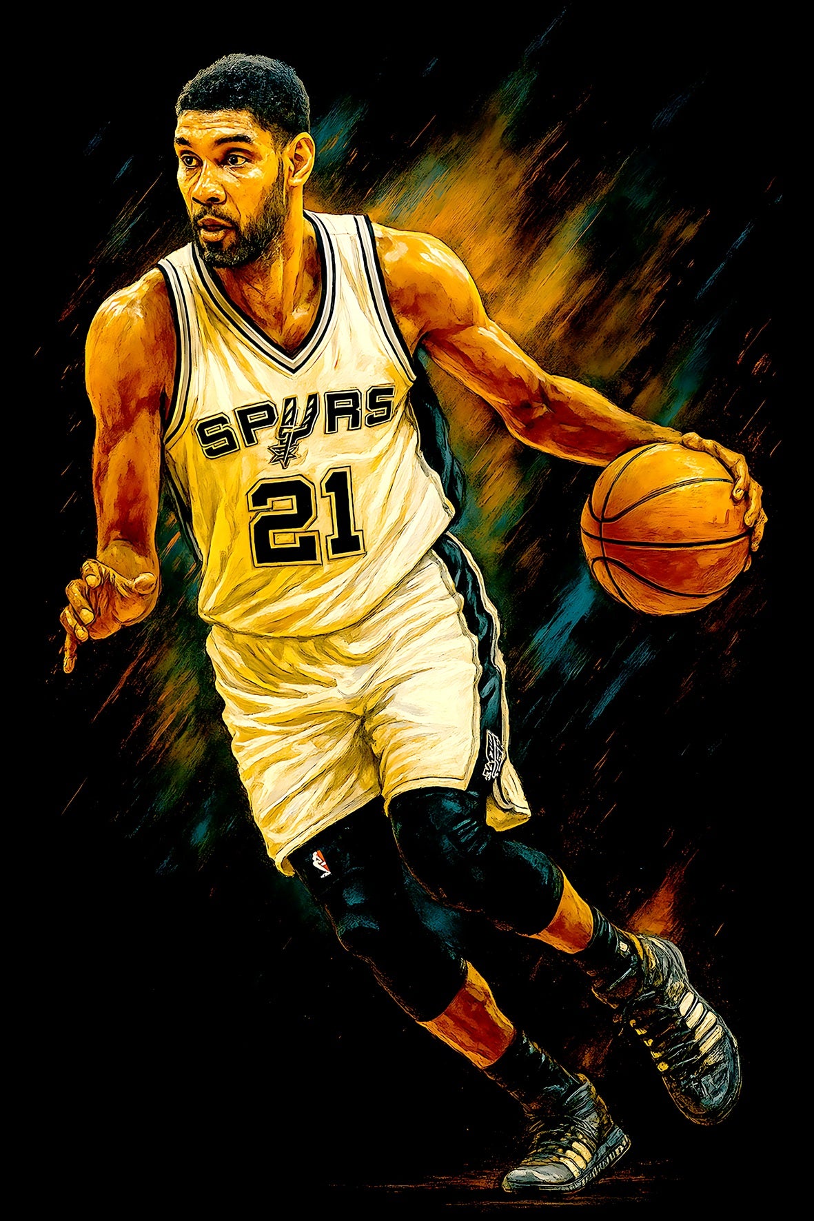 Halftone Lab - San Antonio Spurs Tim Duncan NBA028 - Black Tee