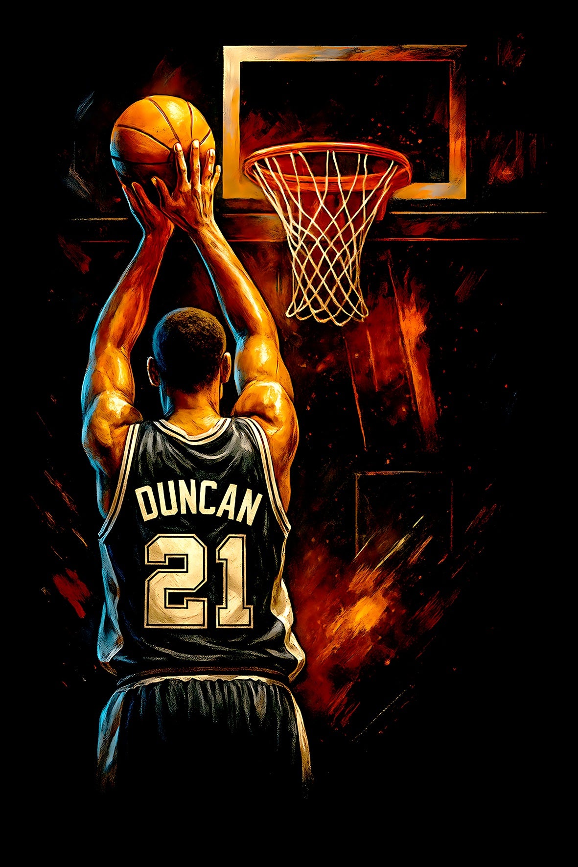 Halftone Lab - San Antonio Spurs Tim Duncan NBA031 - Black Tee