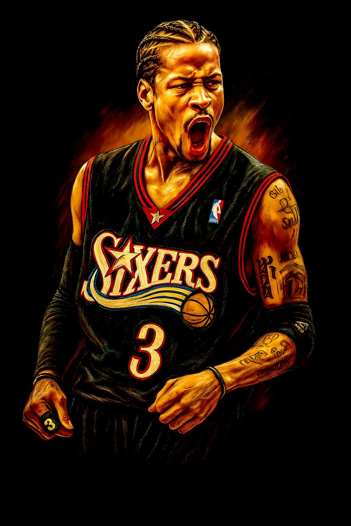 Halftone Lab - Philadelphia 76ers Allan Iverson NBA048 - Black Tee