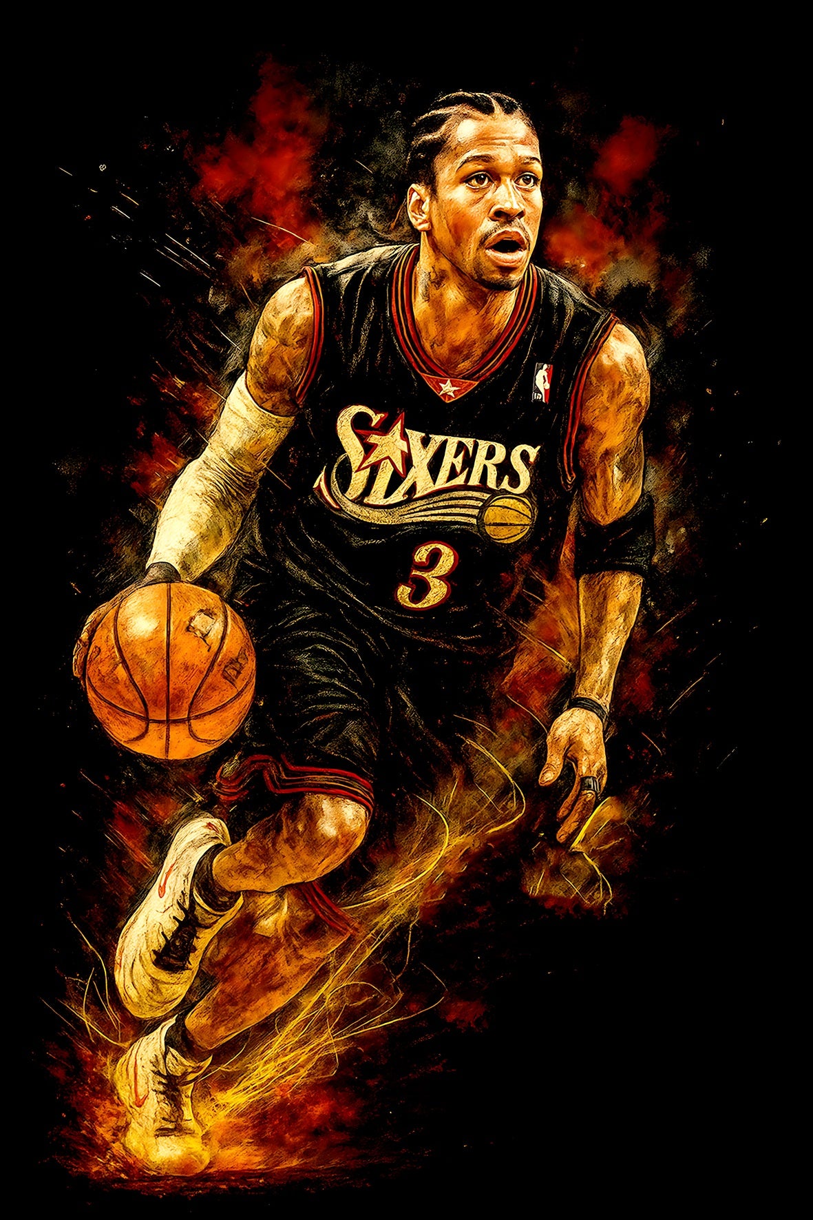 Halftone Lab - Philadelphia 76ers Allan Iverson NBA049 - Black Tee