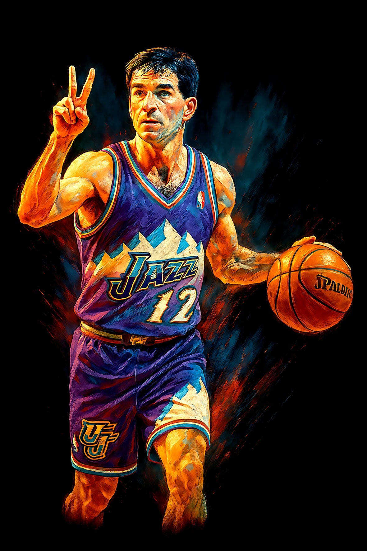 Halftone Lab - Utah Jazz John Stockton NBA137 - Black Tee