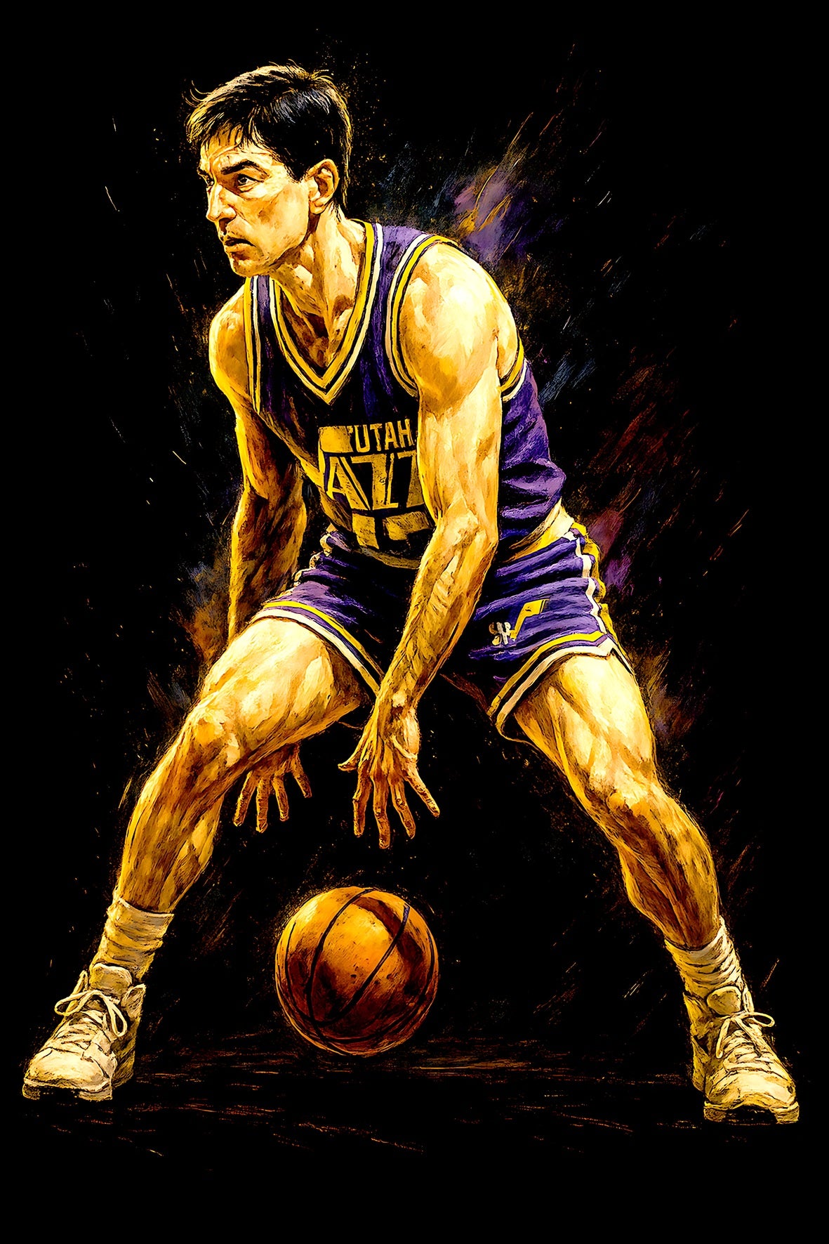 Halftone Lab - Utah Jazz John Stockton NBA138 - Black Tee