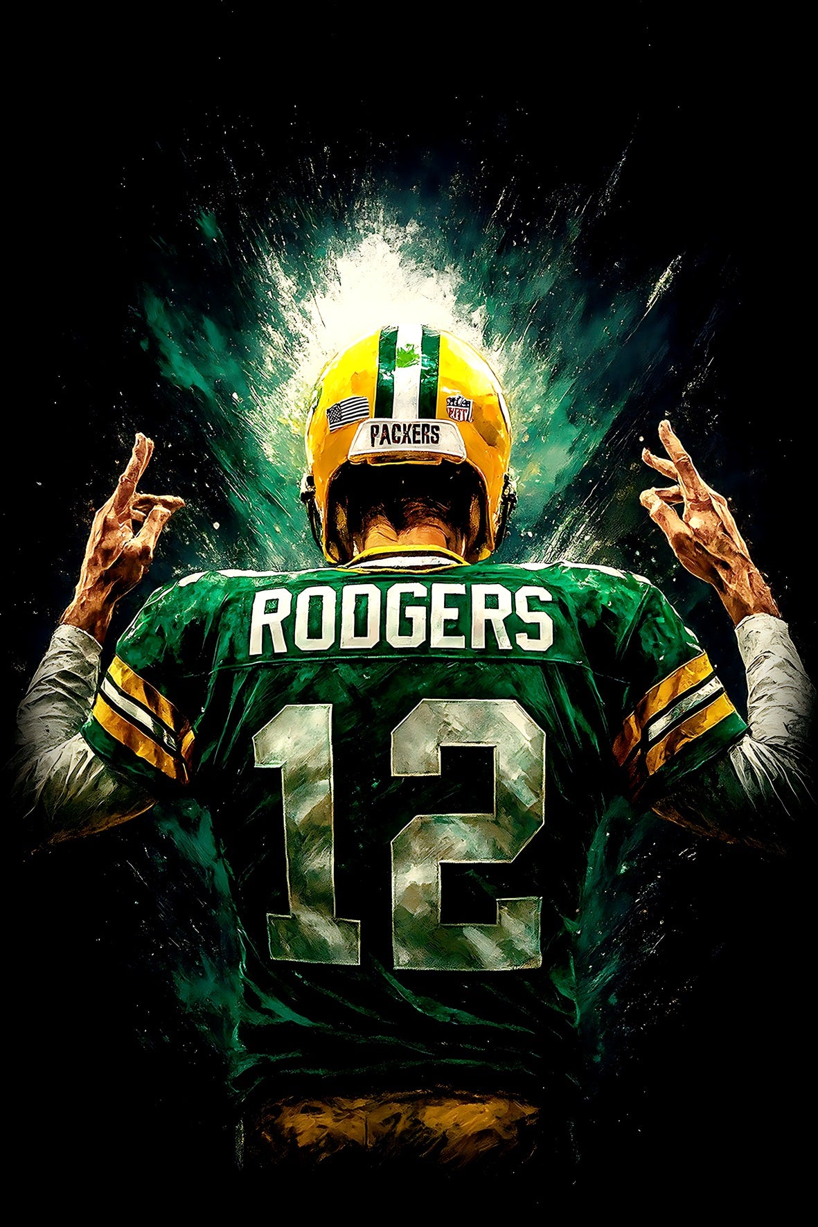 Halftone Lab - Green Bay Packers Aaron Rodgers NFL031 - Black Tee