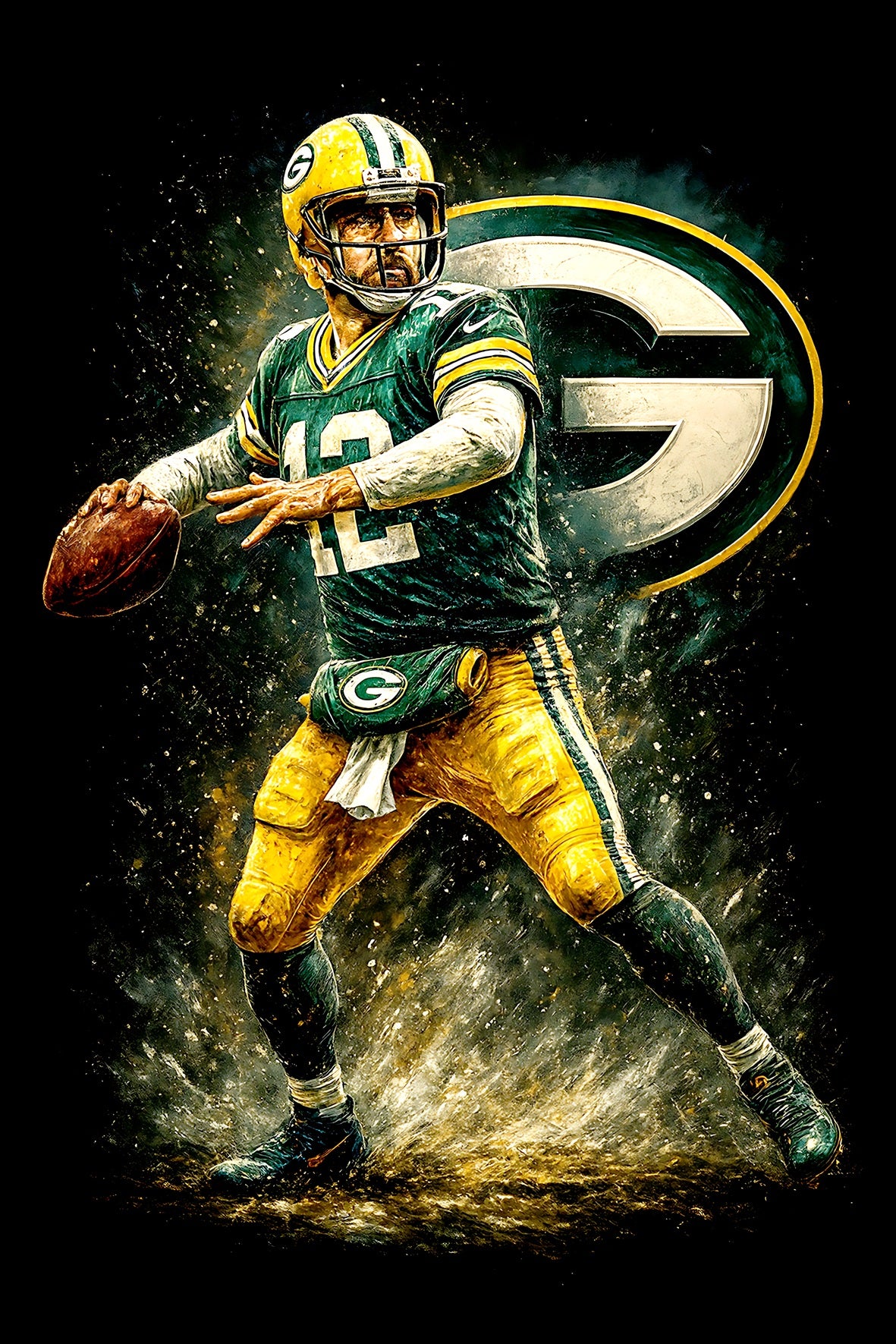 Halftone Lab - Green Bay Packers Aaron Rodgers NFL032 - Black Tee