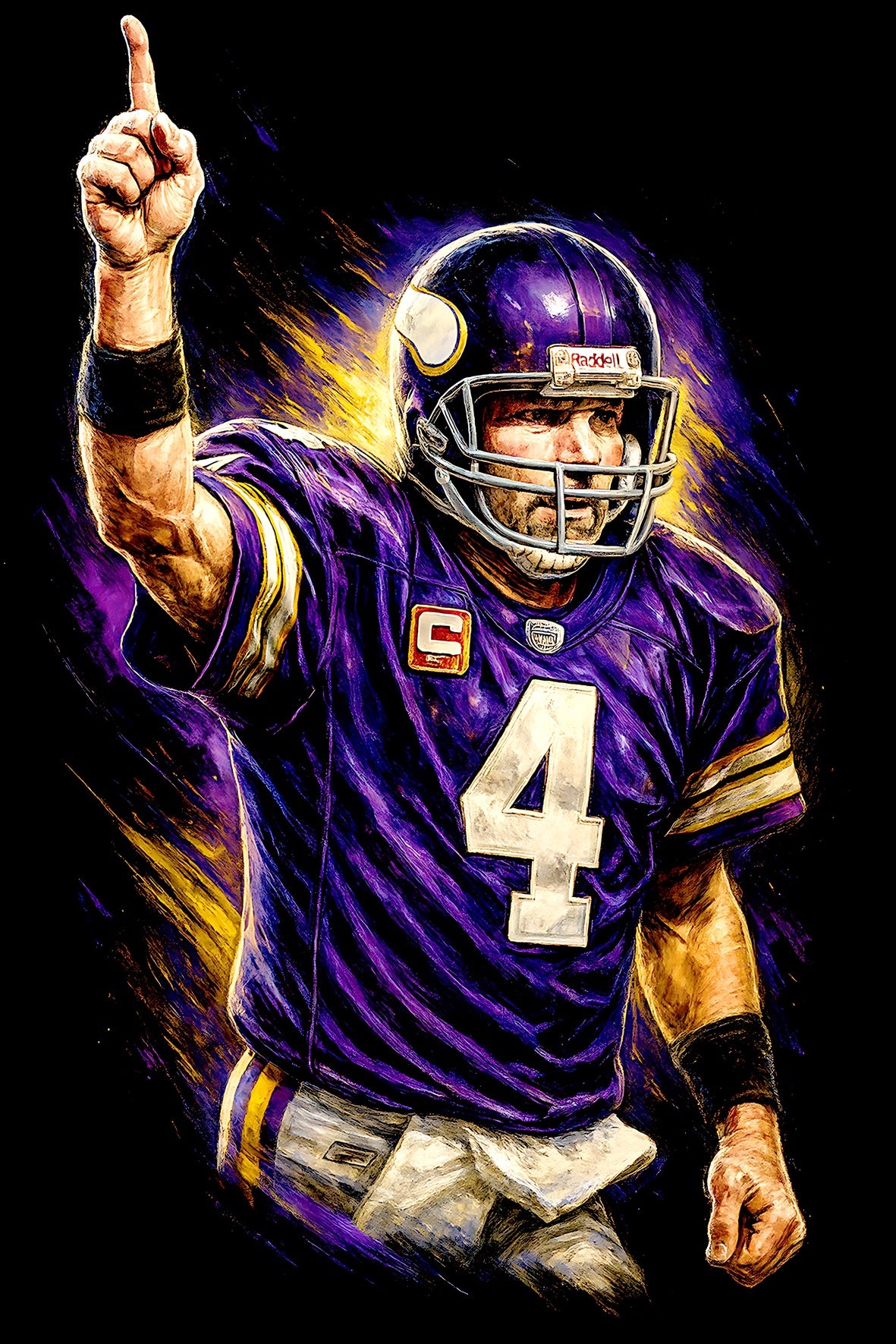 Halftone Lab - Minnesota Viking Brett Favre NFL033 - Black Tee