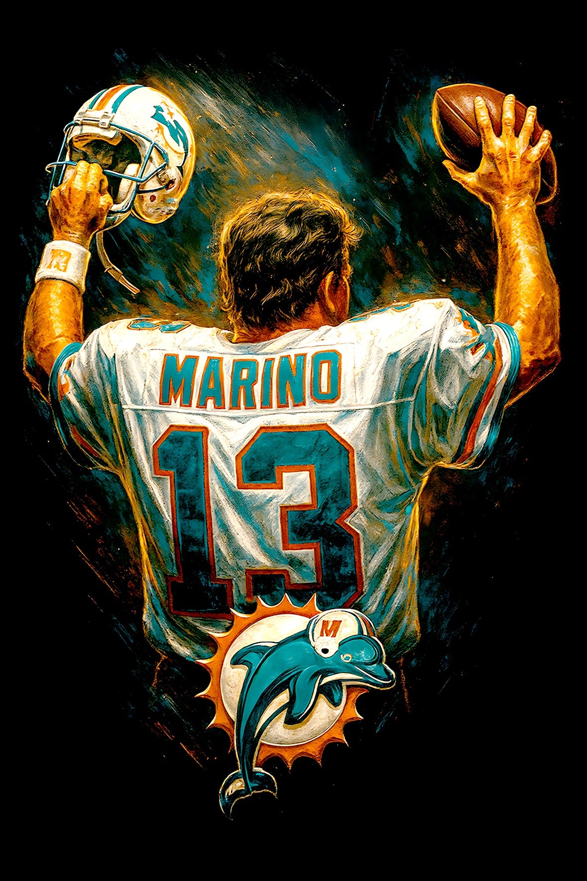 Halftone Lab - Miami Dolphins Dan Marino NFL037 - Black Tee