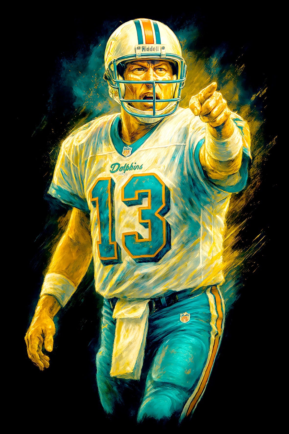 Halftone Lab - Miami Dolphins Dan Marino NFL040 - Black Tee