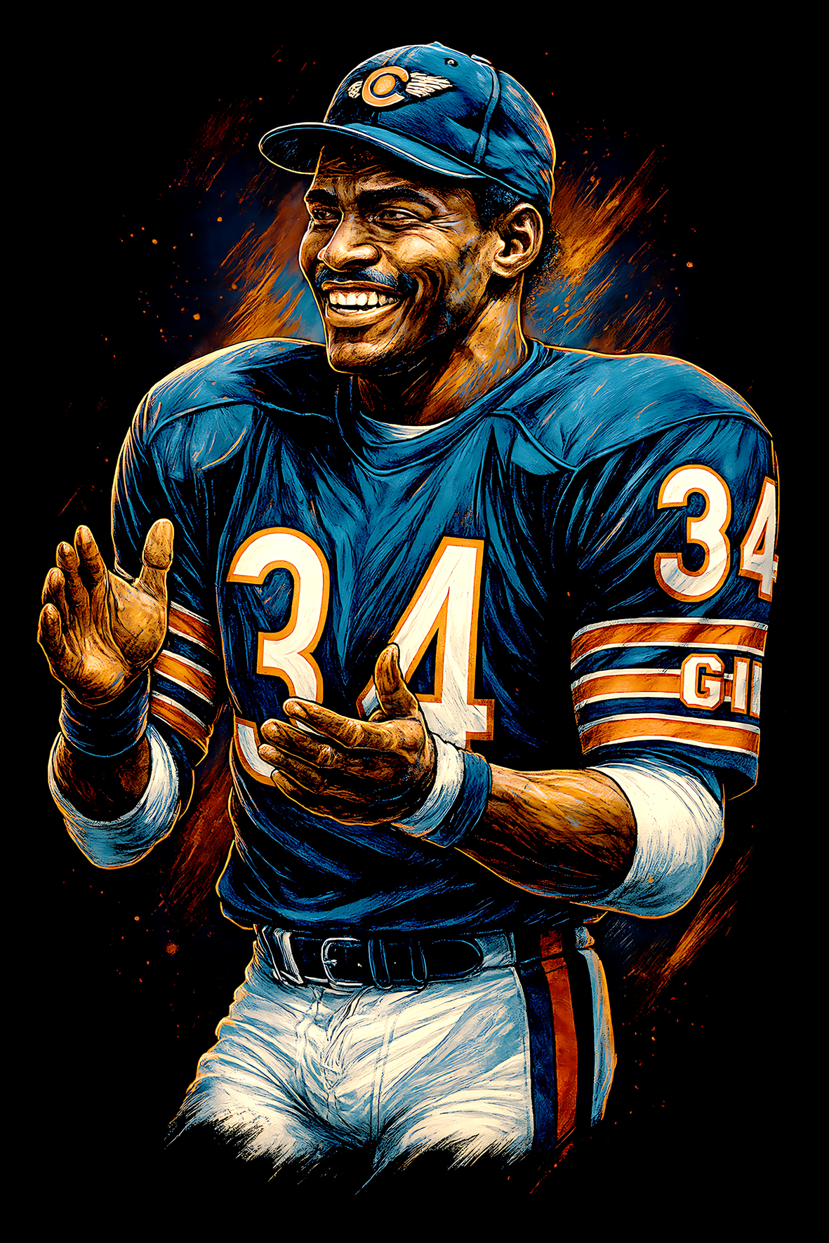 Halftone Lab - Chicago Bears Walter Payton NFL044 - Black Tee