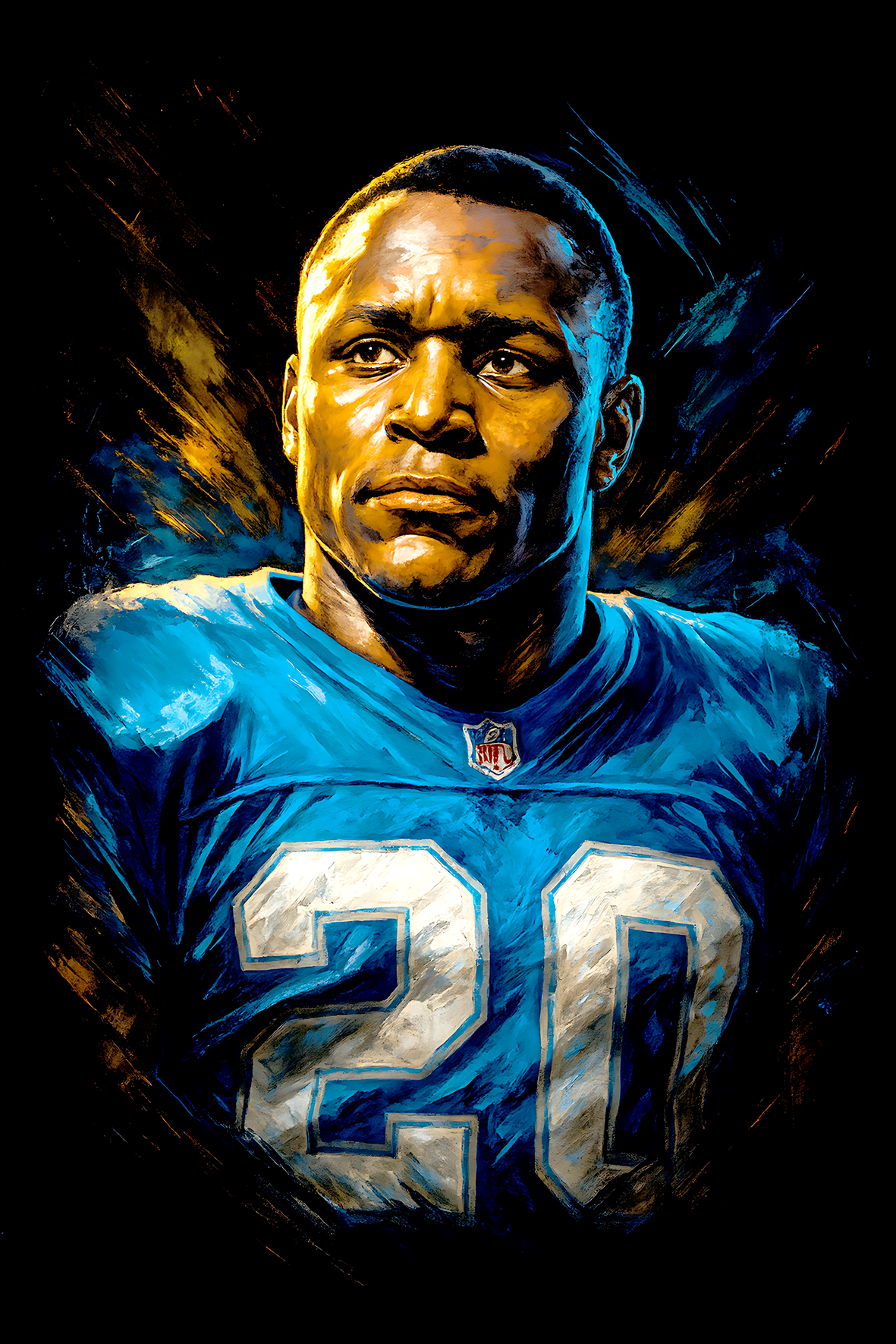 Halftone Lab - Detroit Lions Barry Sanders NFL055 - Black Tee