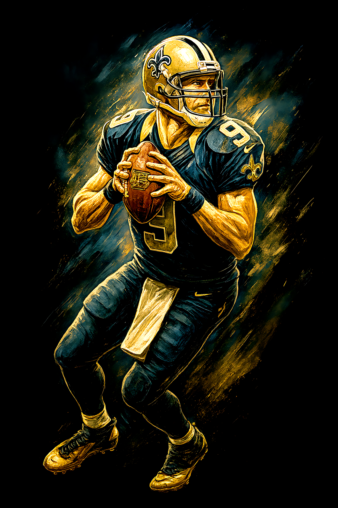 Halftone Lab - New Orleans Saints Drew Brees NFL059 - Black Tee