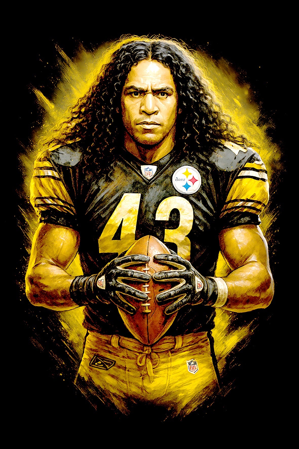 Halftone Lab - Pittsburgh Steelers Troy Palamalu NFL069 - Black Tee
