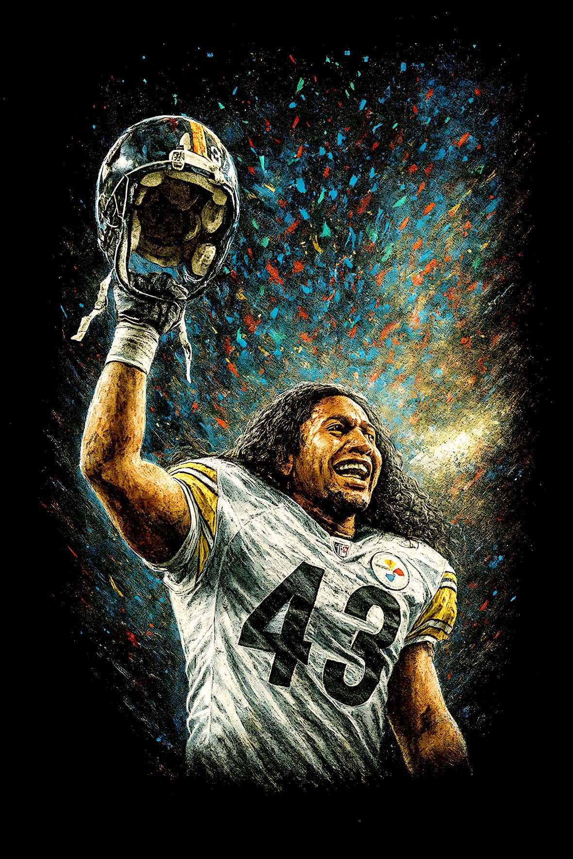 Halftone Lab - Pittsburgh Steelers Troy Palamalu NFL071 - Black Tee