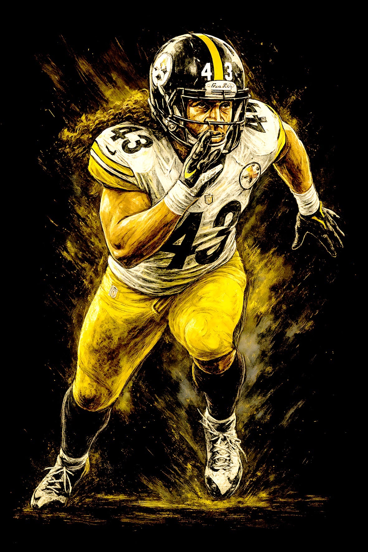 Halftone Lab - Pittsburgh Steelers Troy Palamalu NFL072 - Black Tee