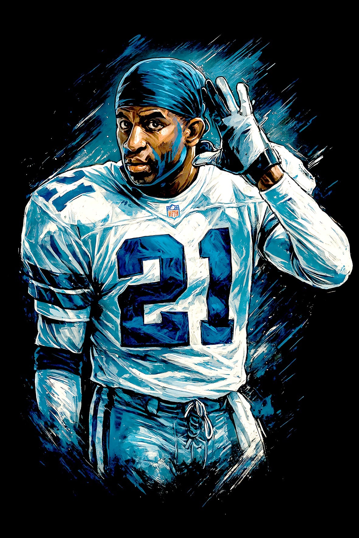 Halftone Lab - Dallas Cowboys Deion Sanders NFL084 - Black Tee
