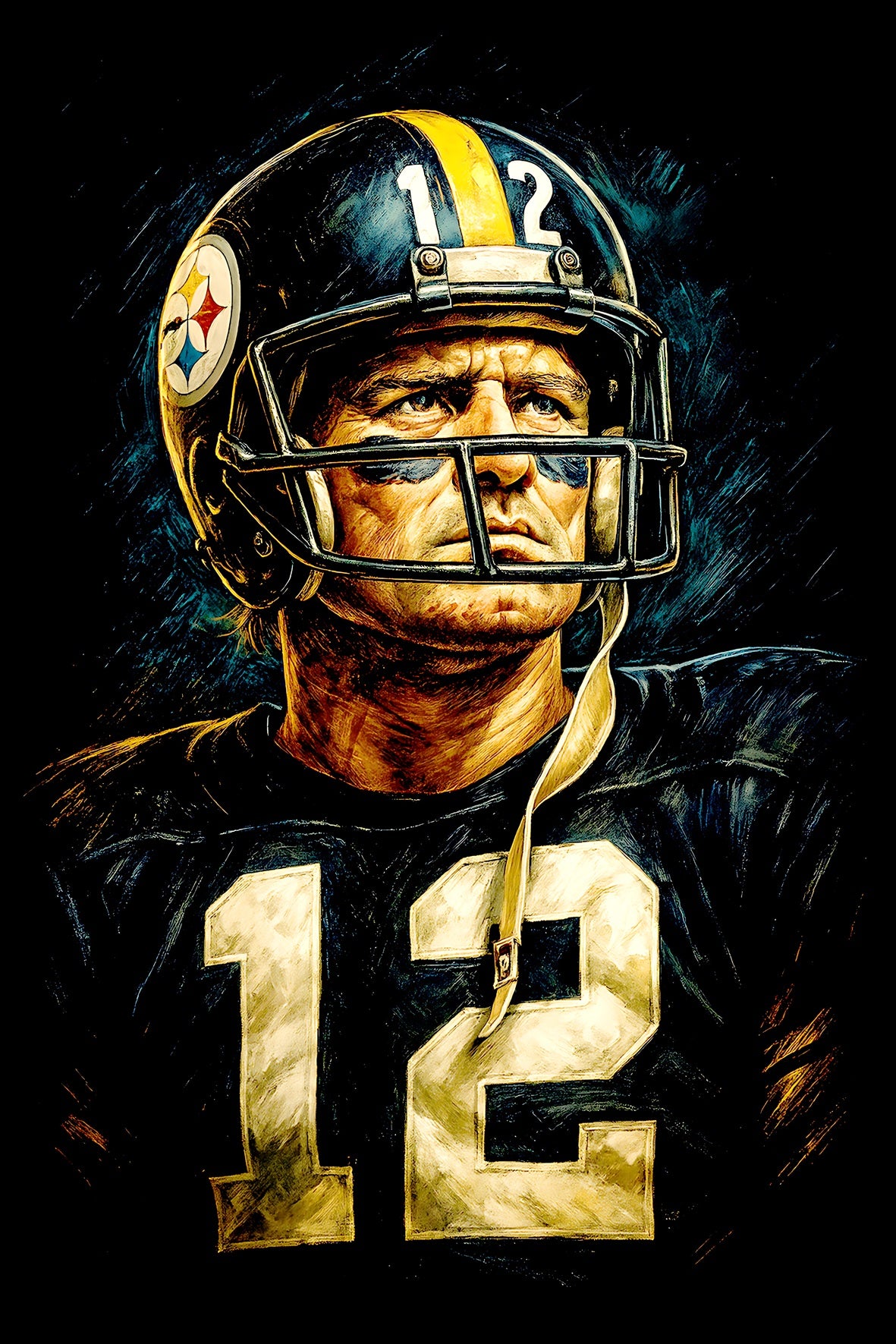 Halftone Lab - Pittsburgh Steelers Terry Bradshaw NFL091 - Black Tee