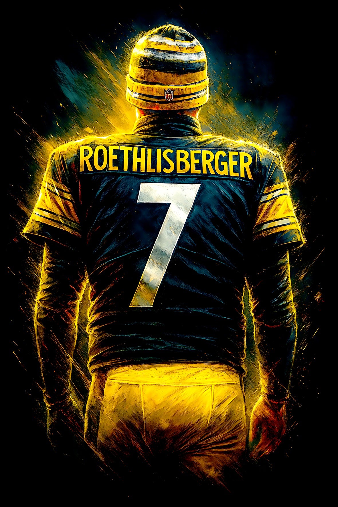 Halftone Lab - Pittsburgh Steelers Ben Roethlisberger NFL097 - Black Tee