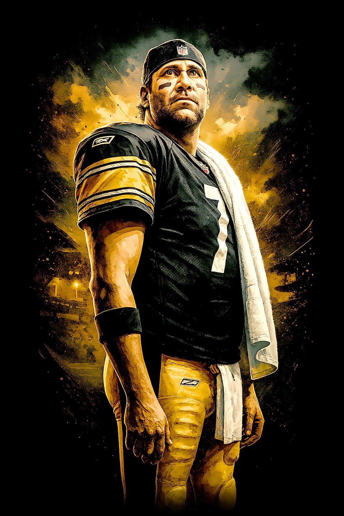 Halftone Lab - Pittsburgh Steelers Ben Roethlisberger NFL098 - Black Tee