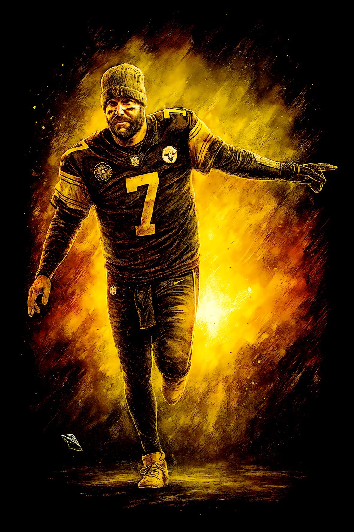 Halftone Lab - Pittsburgh Steelers Ben Roethlisberger NFL100 - Black Tee