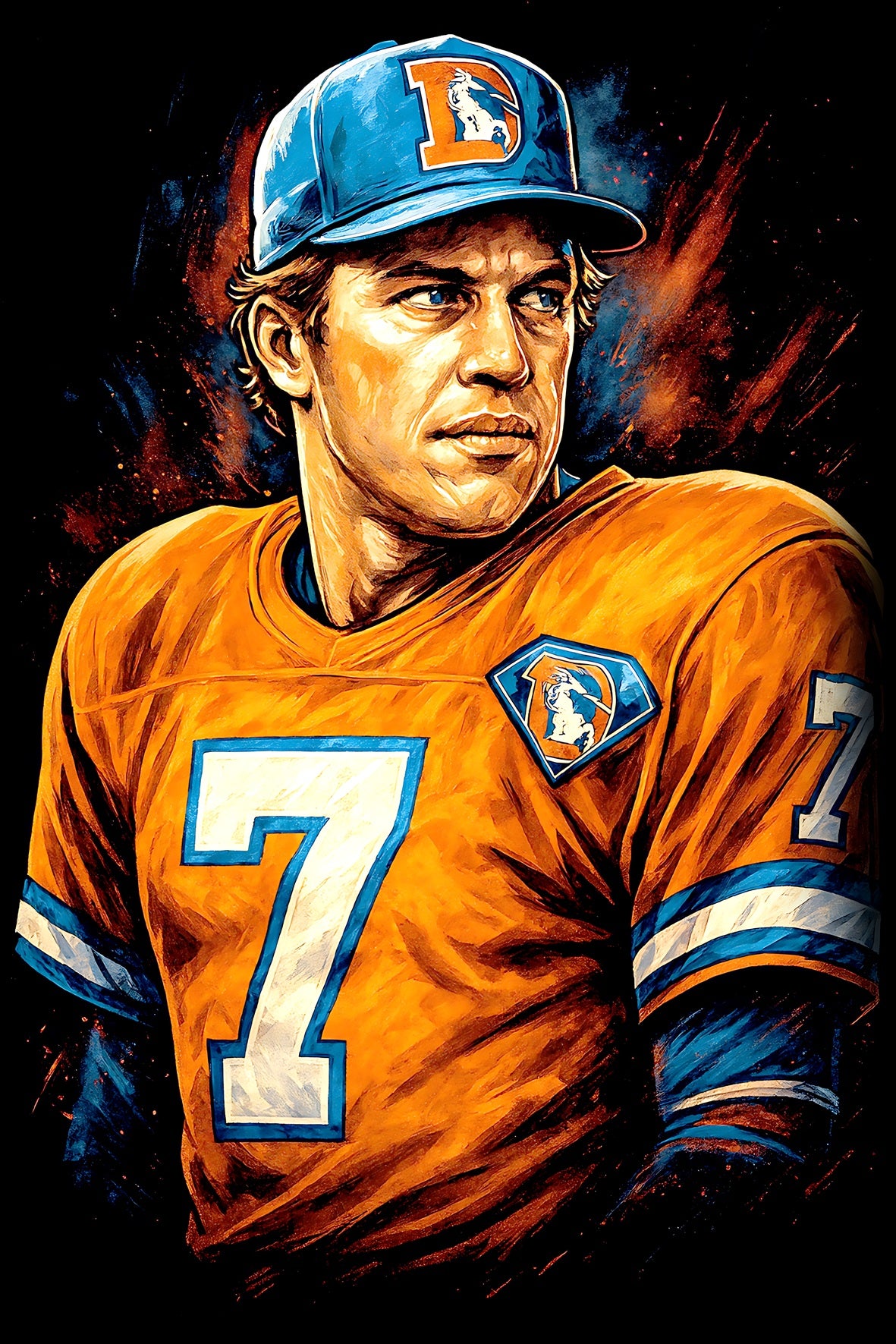 Halftone Lab - Denver Broncos John Elway NFL108 - Black Tee