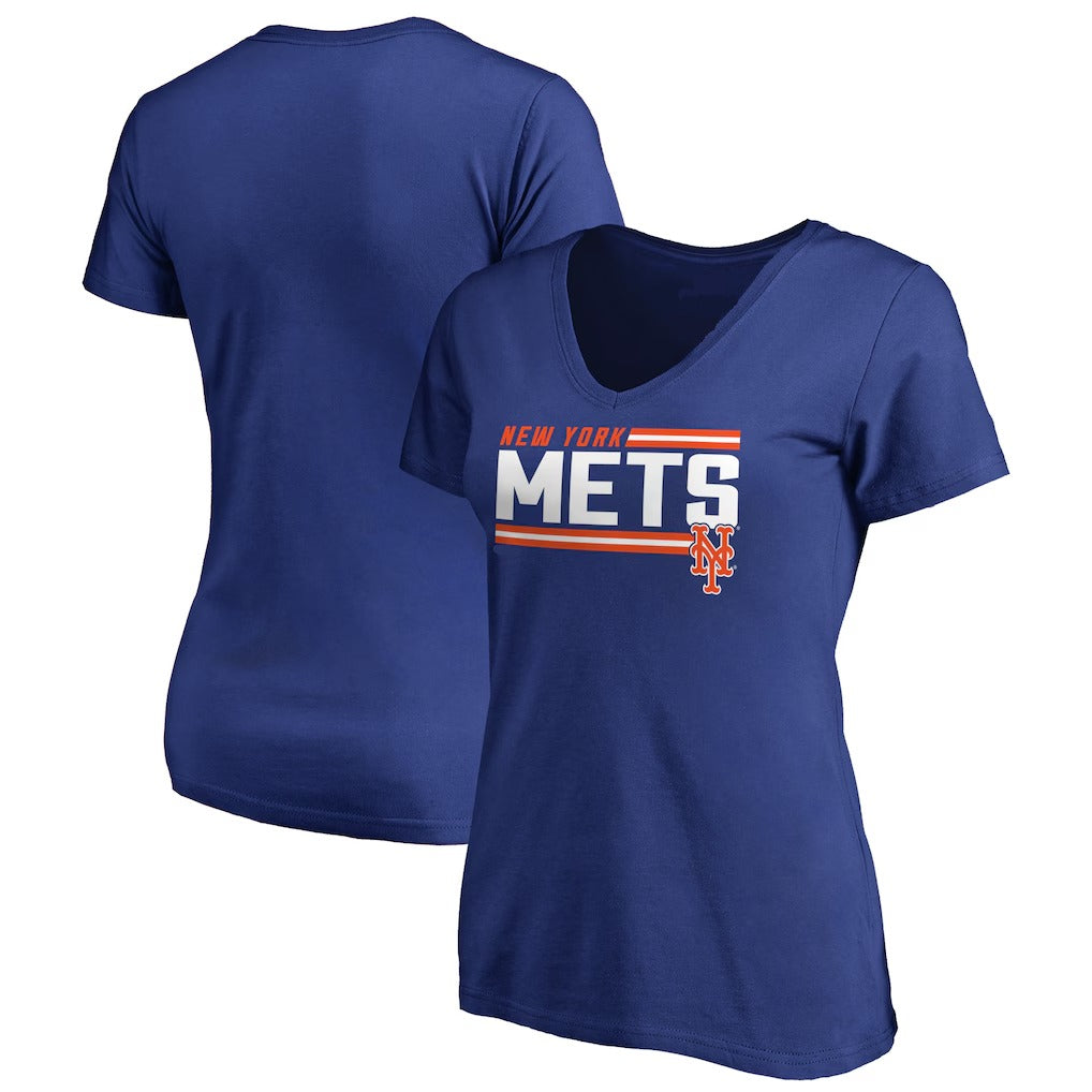 New York Mets Women's Onside Stripe V-Neck T-Shirt - Royal