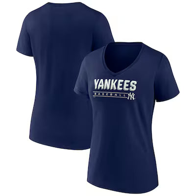 New York Yankees Fanatics Women's Team Logo Baseball V-Neck T-Shirt - Navy