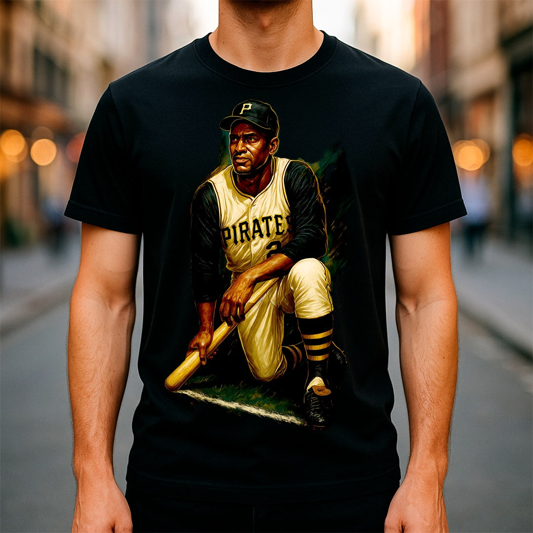 Halftone Lab - MLB Legends Pittsburgh Pirates Roberto Clemente 04 - Black Tee