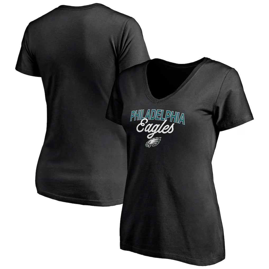 Philadelphia Eagles Women's Depth Chart V-Neck T-Shirt - Black