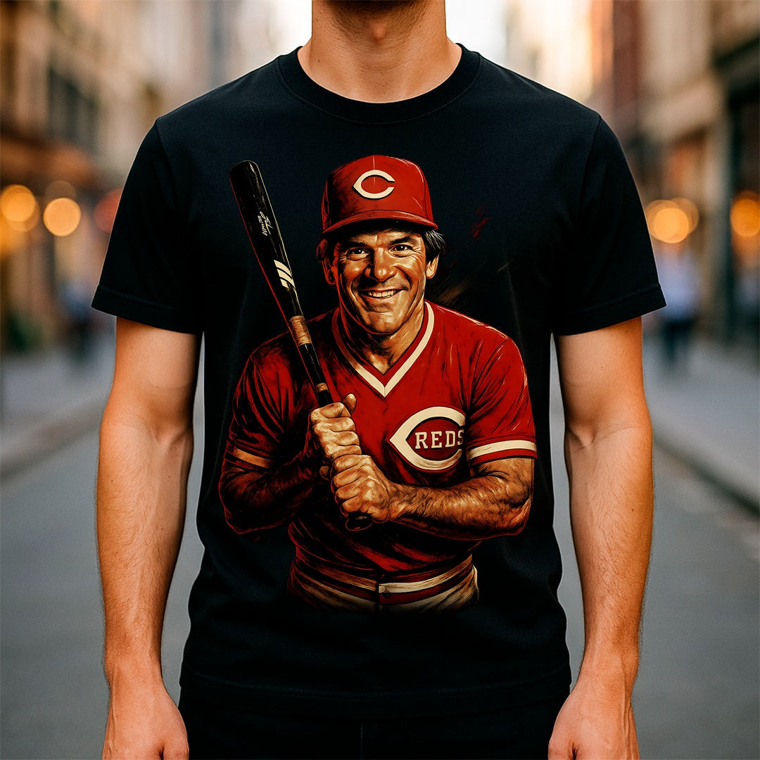 Halftone Lab - MLB Legends Boston Reds Pete Rose 01 - Black Tee