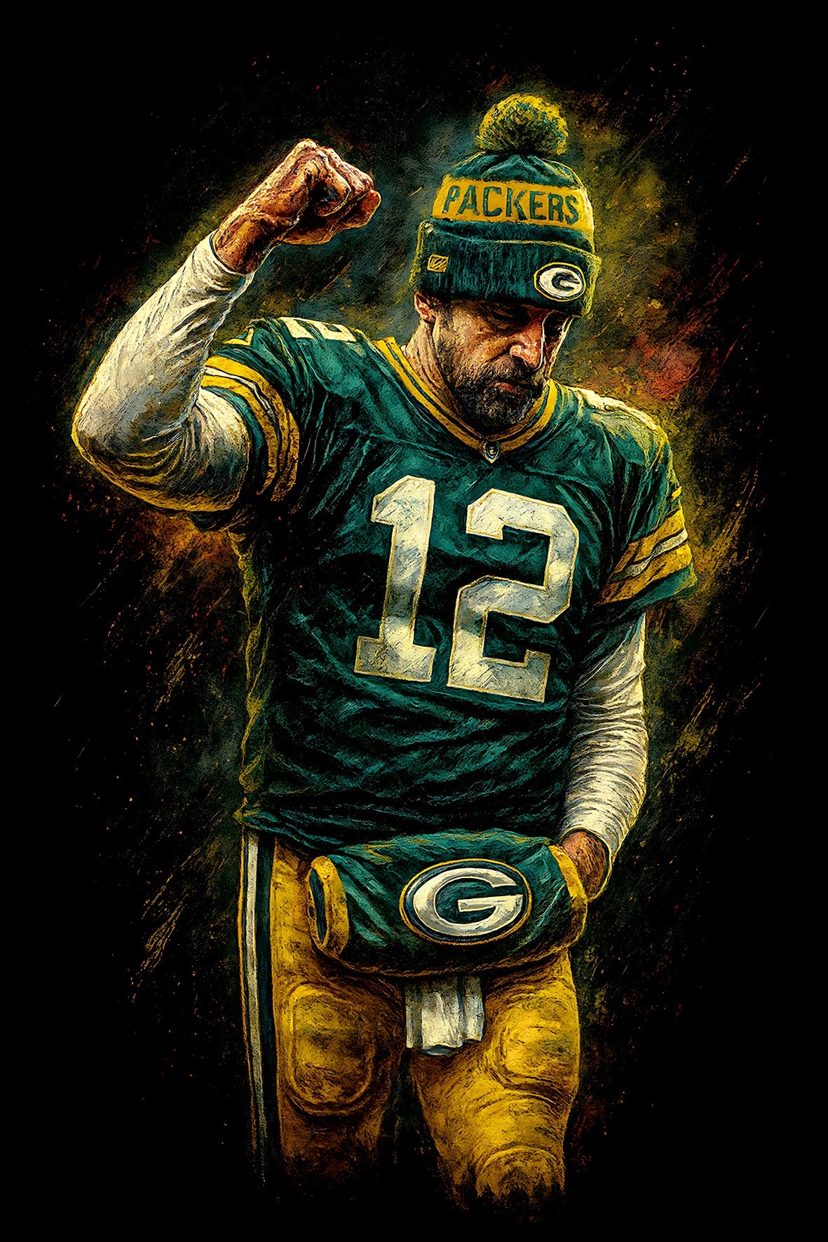 Halftone Lab - Green Bay Packers Aaron Rodgers NFL029 - Black Tee