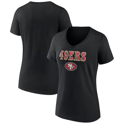 San Francisco 49ers Women's Logo Team Lockup V-Neck T-Shirt - Black