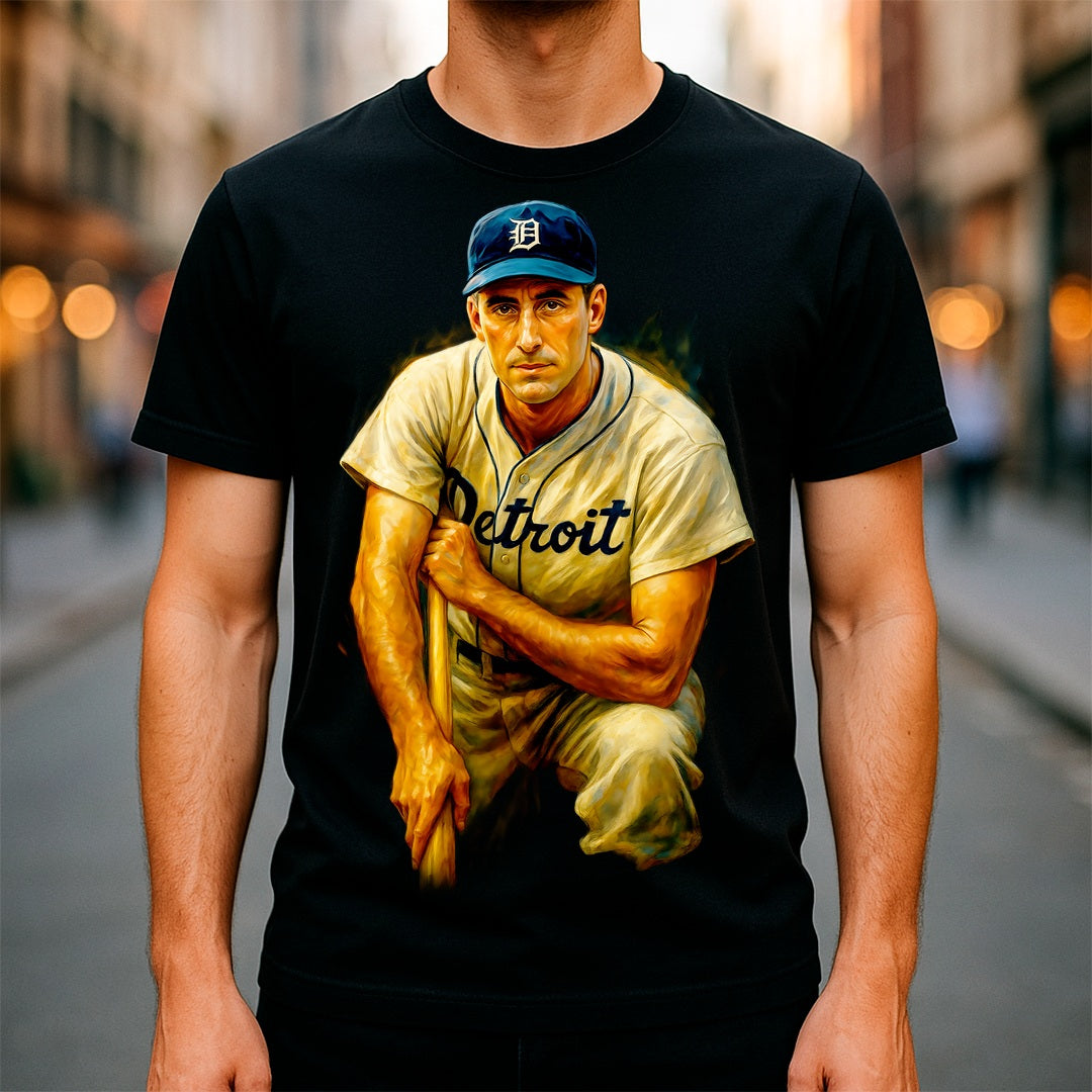Halftone Lab - MLB Legends Detroit Tigers Hank Greenberg 04 - Black Tee