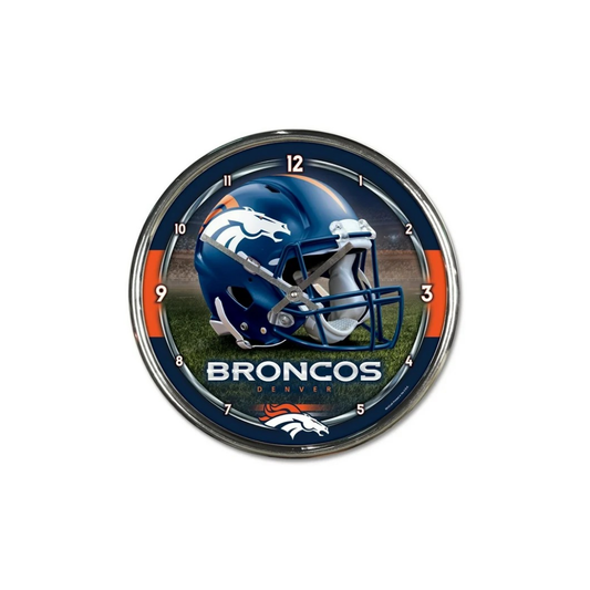 ROUND CHROME CLOCK NFL BRONCOS TEAM COLOR