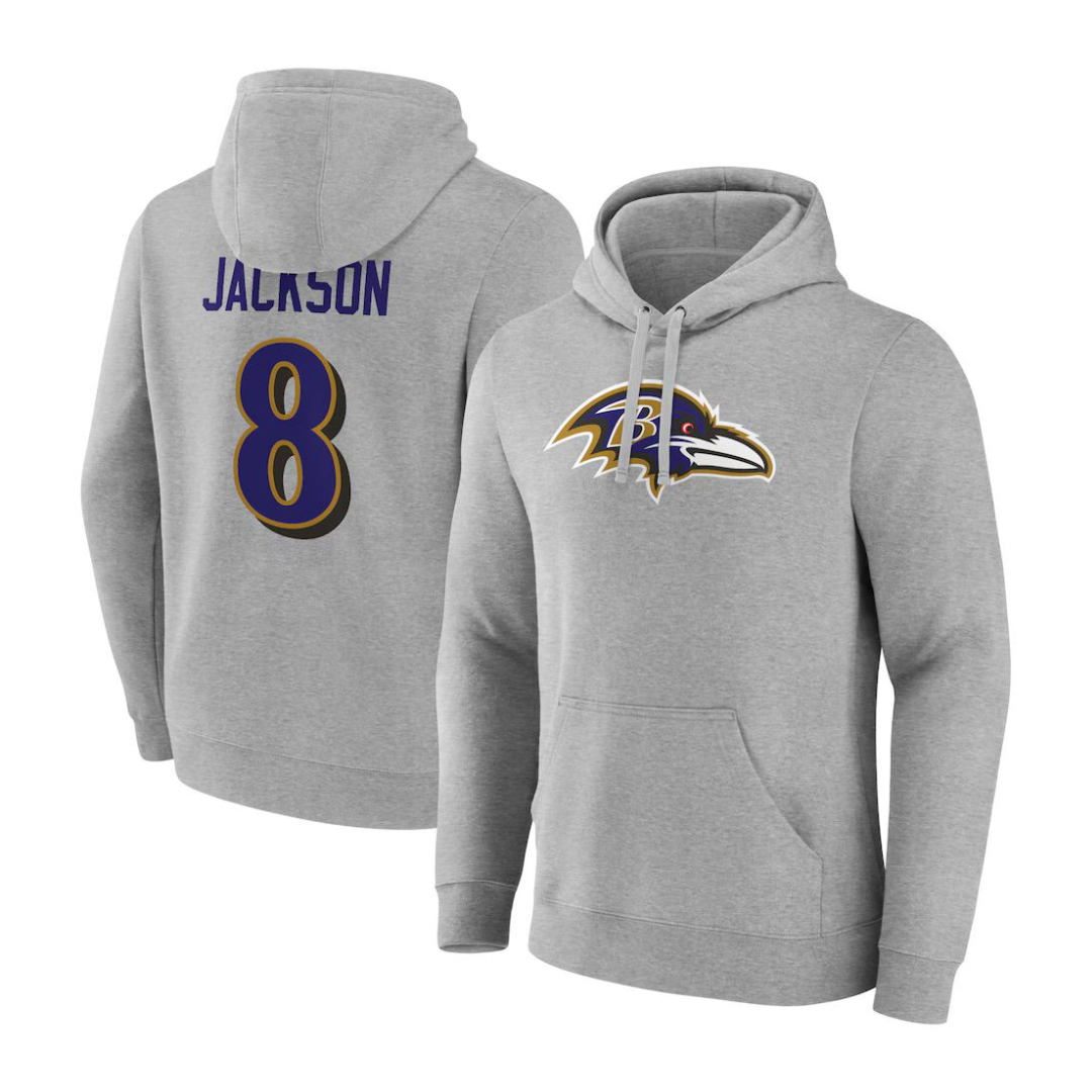 Lamar Jackson Baltimore Ravens Name & Number Hoodie - Gray