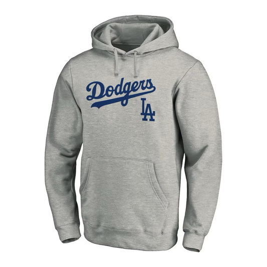 Los Angeles Dodgers Team Lock Up Wordmark Pullover Hoodie - Gray