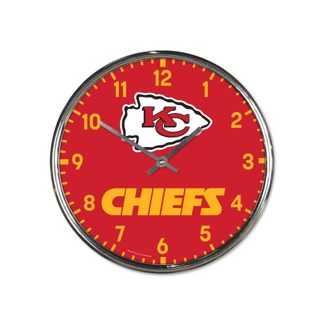 ROUND CHROME CLOCK NFL CHIEFS TEAM COLOR