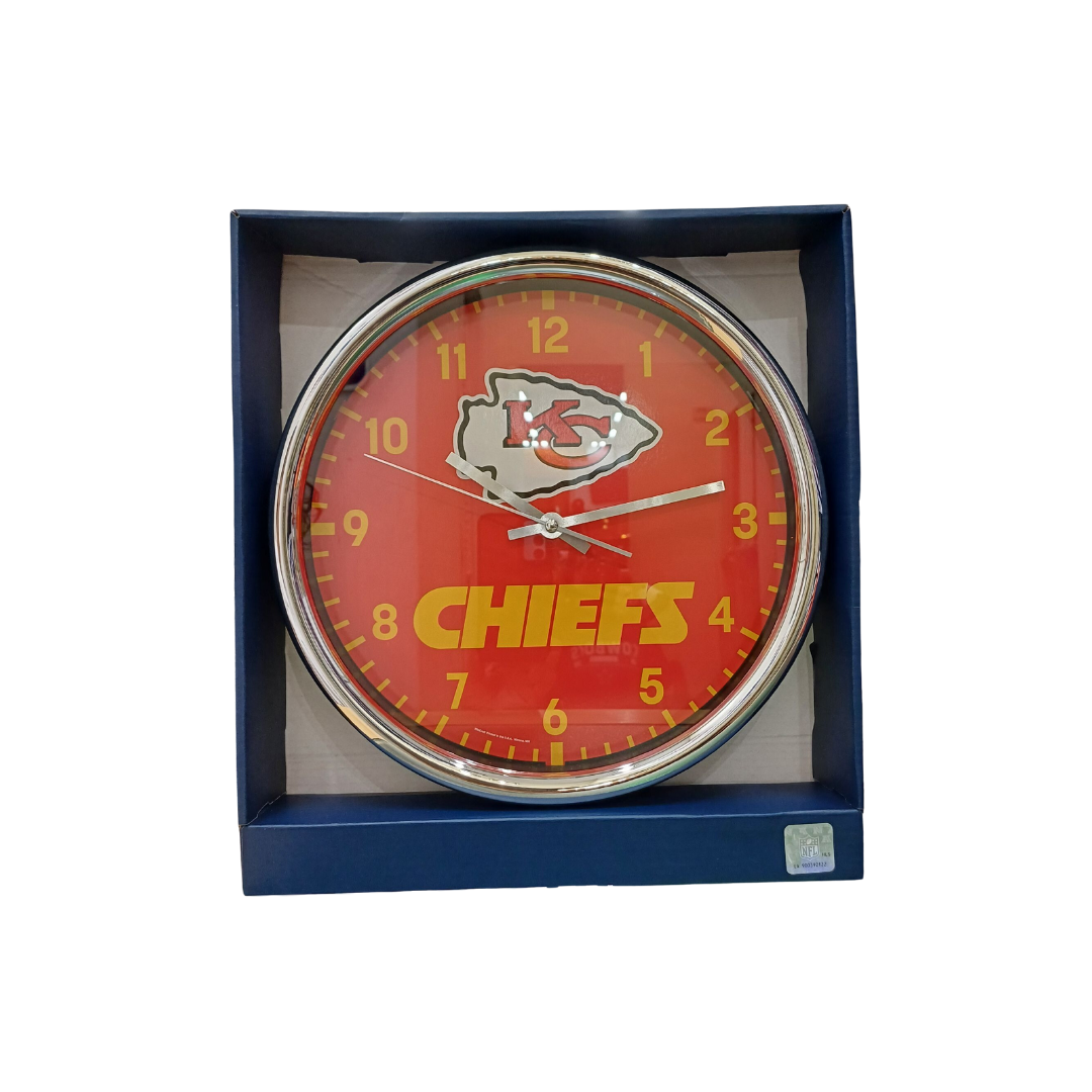 ROUND CHROME CLOCK NFL CHIEFS TEAM COLOR