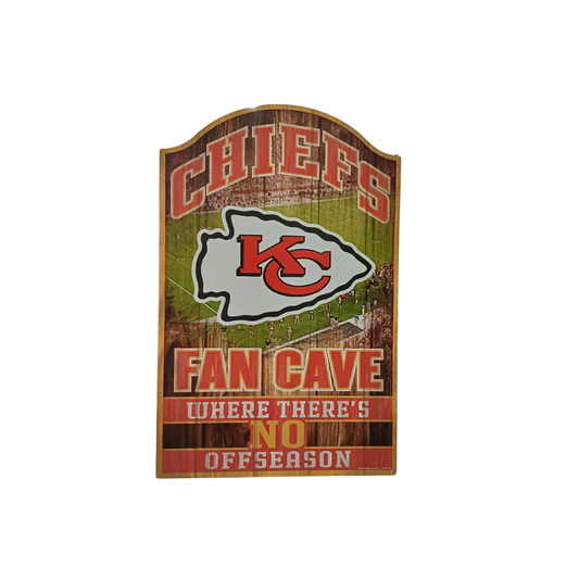 FAN CAVE WOODEN SIGN NFL CHIEFS NO OFFSEASON 11X17 TEAM COLOR